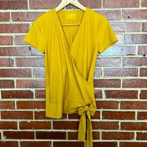 NWT Loft Mustard Yellow Faux-Wrap Top, XS